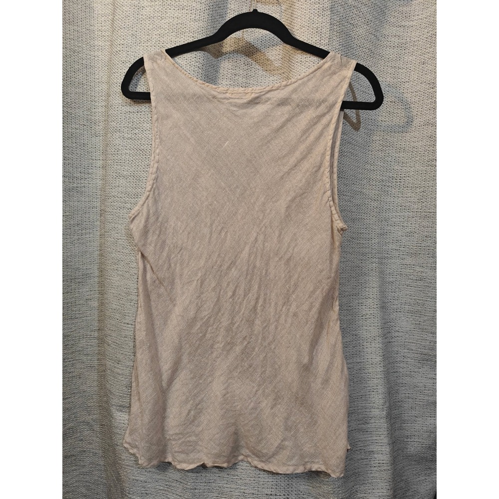 CP Shades Sparkle Linen Tank Top Champagne Beige V-Neck Empire Waist Large - Picture 4 of 5
